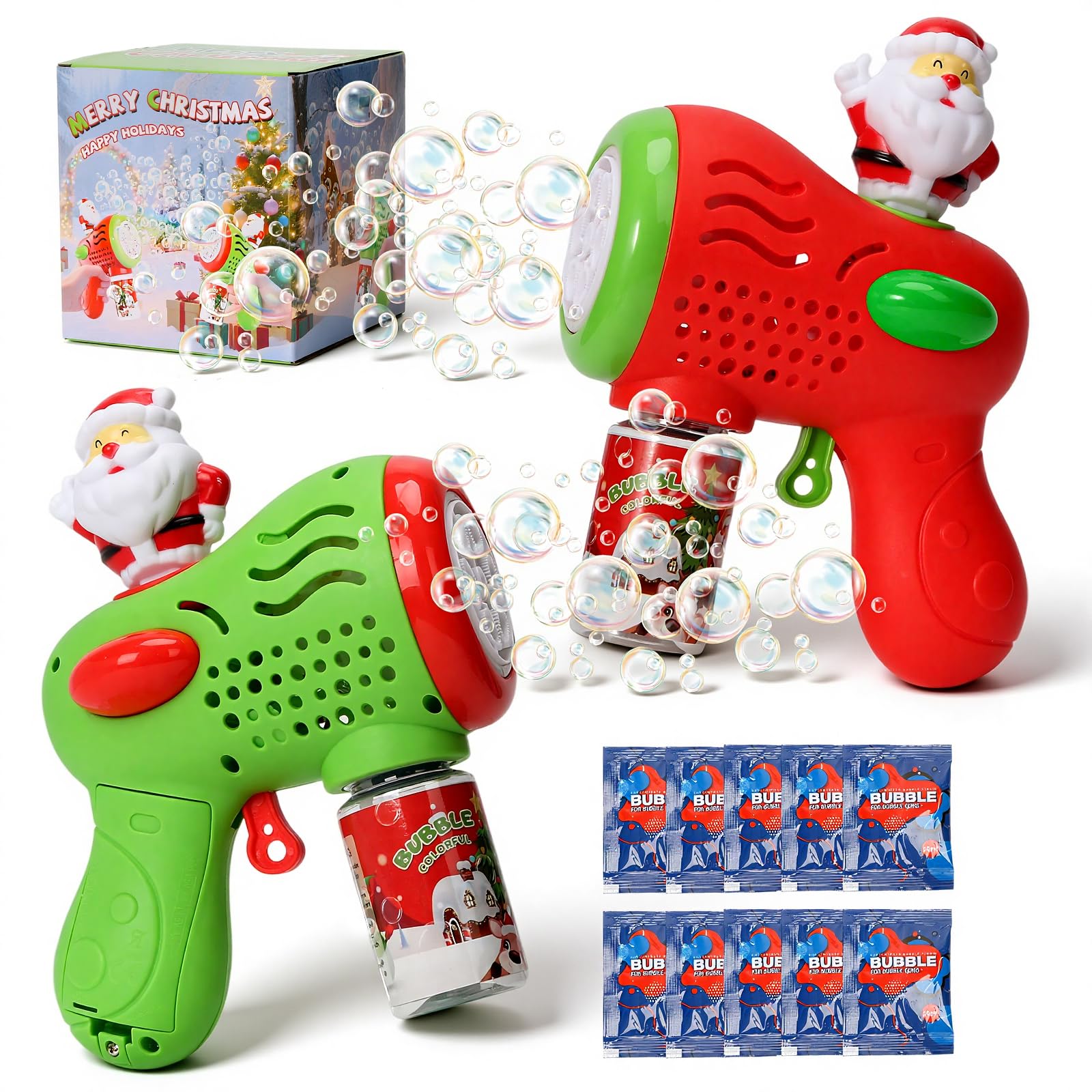 Photo 1 of 2 Kids Christmas Bubble Gun Set, Santa Bubble Machine with 10 Concentrated Solutions, Bubble Machine Gun for Toddlers 1-3 Kids 4-8, Party Favors, Outdoors, Birthday Gift