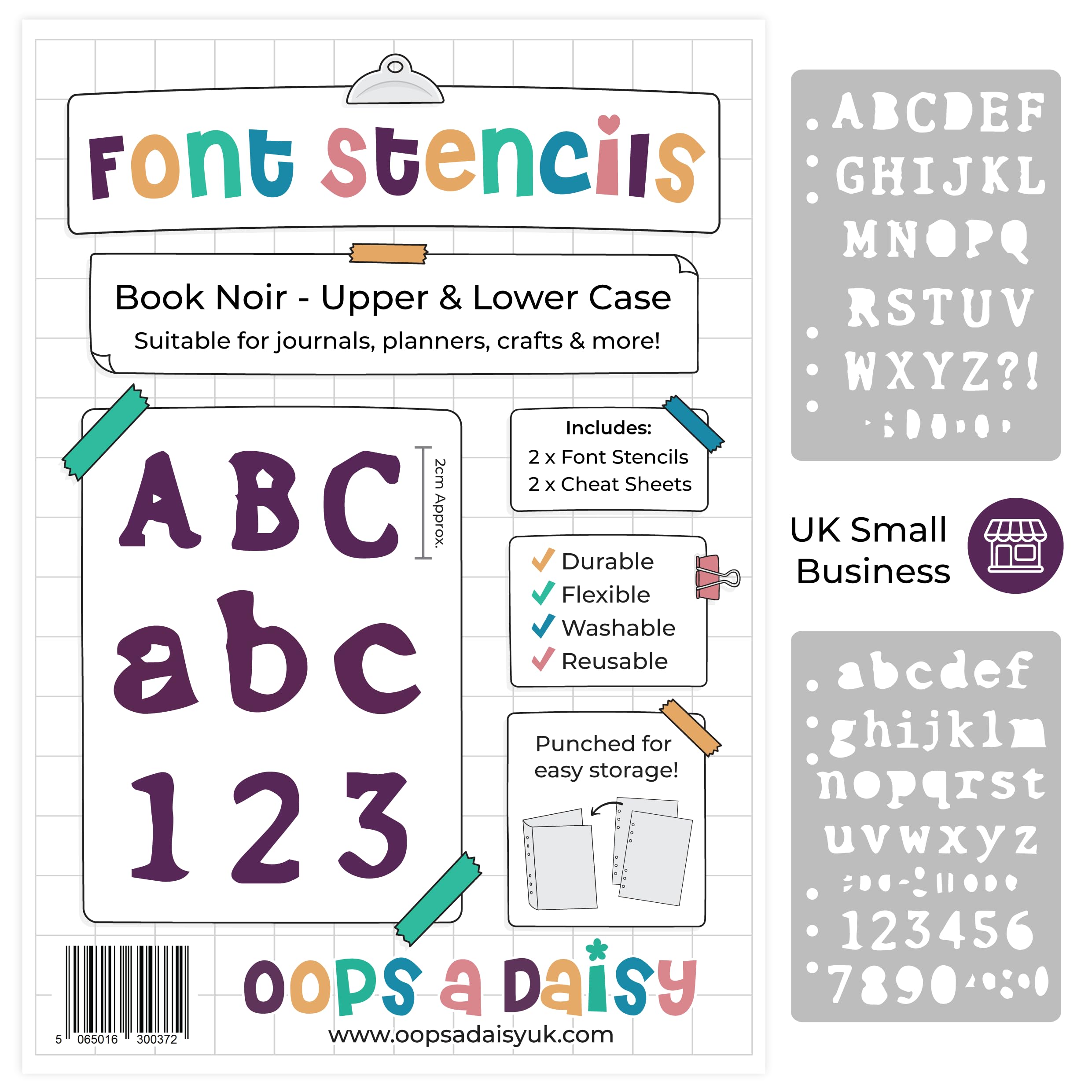 Lettering Font Stencil (Noir Letterpress Spooky Font - 20mm Tall) - Upper and Lower Case Alphabet + Numbers - Reusable Template - Dotted Journal Bullet Planner, Scrapbook, Paper Craft, Card Making