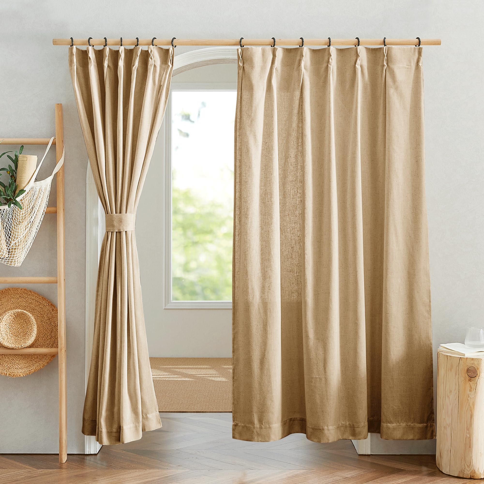 NICETOWN カーテン 遮光 断熱 おしゃれUVカット 北欧 玄関 防音 省エネ 仕切り用 洗える おしゃれ 居間 リビングルーム 幅100cm丈230cm 亜麻色 2枚組商品画像