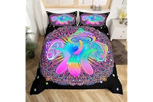 CASTLE FAIRY Mandala Pattern Duvet Cover Set,Kids Cartoon Magic Mushroom Bedding Set Queen Size,Colorful Mushroom Comforter Cover for Teen Boys Girls Adult,Bohemian Quilt Cover with 2 Pillow Cases(No Comforter)