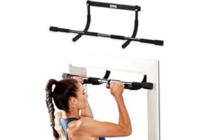 SPRI Pull Up Bar - 8-Grip and 12-Grip Door Frame Mounting Pull-Up Bar for Versatile Workouts - Rugged Steel Frame with Foam Handles - Supports 300 Pounds - Fits Door Frames Up to 32 in. Wide – Black