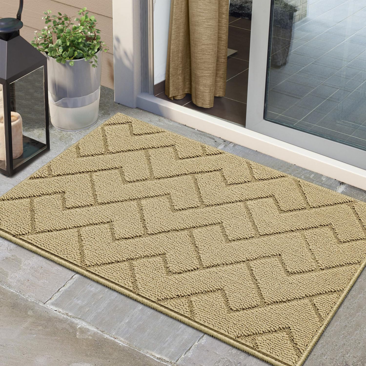 Biscpro Door Mat 60x90cm,Indoor DoorMat Washable,Doormat Indoor Dirt Trapper Non-slip,Absorbent Inside Entrance Rug Floor Mat for Entryway,Patio,Garden,Laundry Room,Pets - Beige