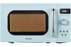 COMFEE' Retro Small Microwave Oven With Compact Size, 9 Preset Menus, Position-Memory Turntable, Mute Function, Countertop Microwave For Small Spaces, 0.7 Cu Ft/700W, Green, AM720C2RA-G