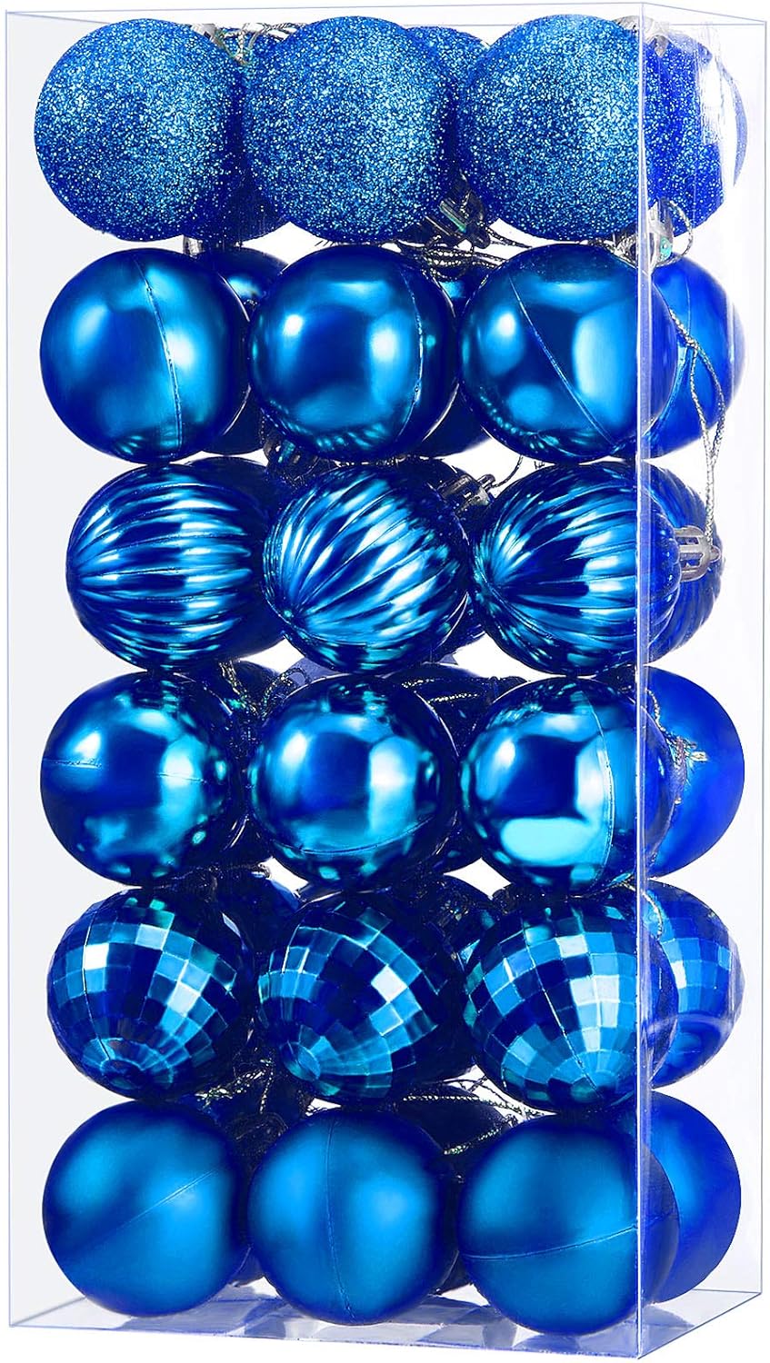 Ornaments - 36 Pieces Christmas Ball Ornaments Christmas Decorations Tree Balls for Tree Ornaments Holiday Wedding Party Decoration Hooks 1.57 Inch (Royal Blue)