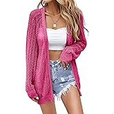 Women Crochet Lightweight Cardigan Cover Up Open Front Long Sleeve Summer Cardigans