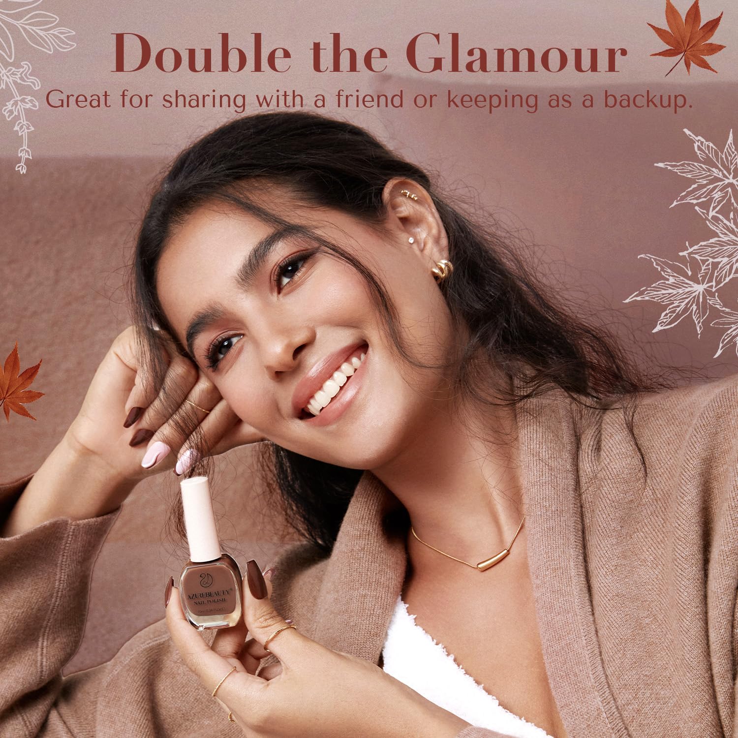 AZUREBEAUTY Brown Nail Polish Set 2 Colors Glitter Quick Dry Nail Polish Kits Fall Vegan Long Lasting French Tip Nail Polish Natural Manicure Diy Home Gift for Girls - Image 5