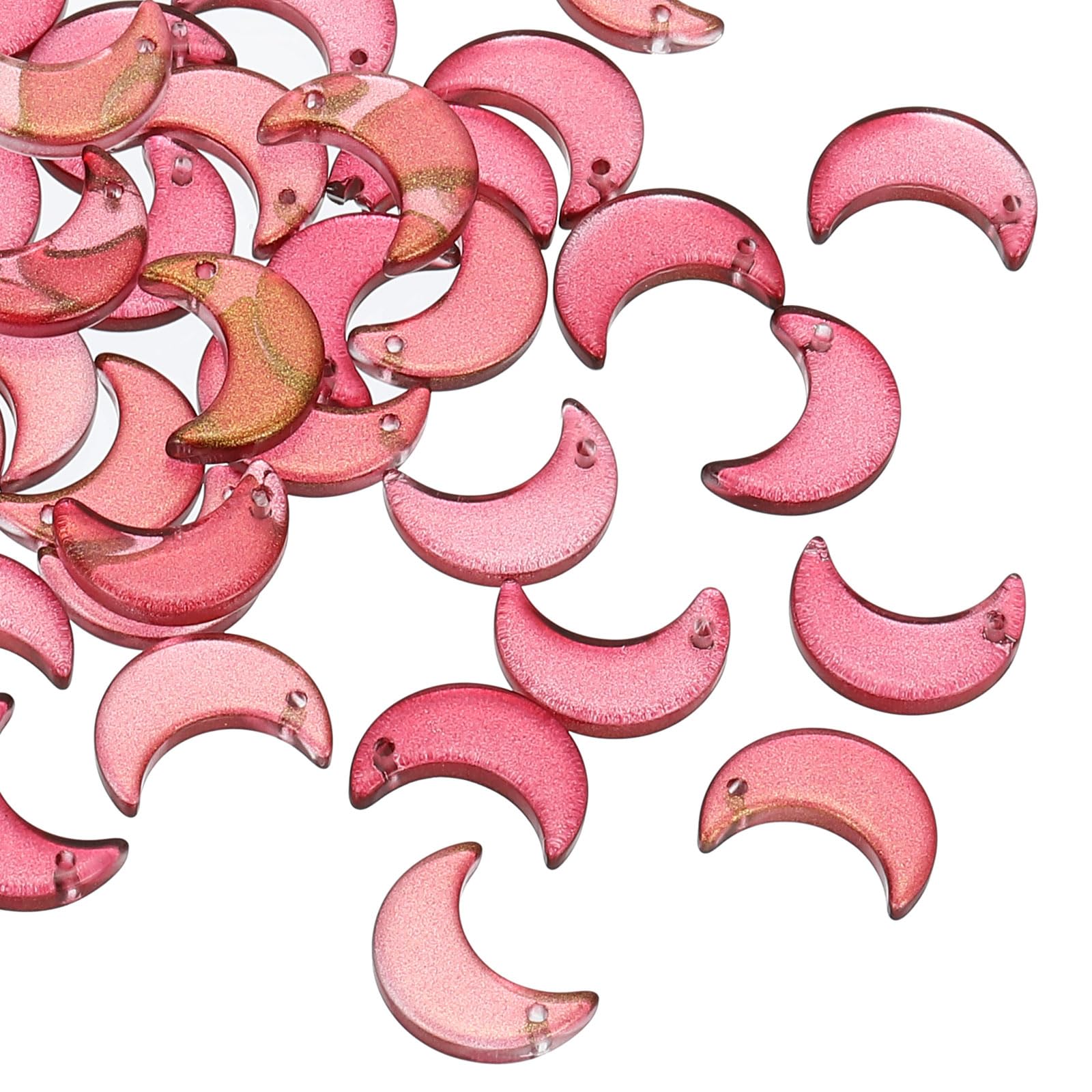 PATIKIL 16x11mm Moon Beads, 100 Pcs Glass Moon Crescent Crystal Beads Tiny Hanging Beads Moon Charm for Bracelets Necklaces Earrings Jewelry Making DIY, Dark Red/Gold Tone