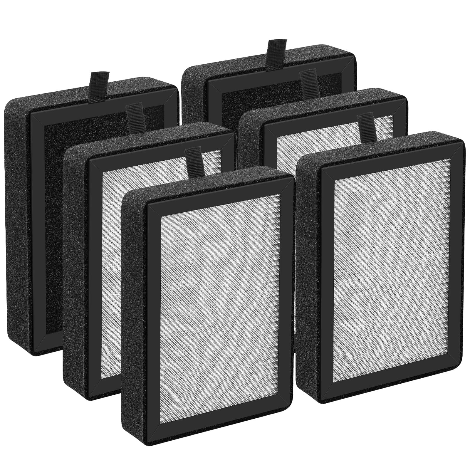 6 Pack LV-H128 Replacement Filter Compatible with LEVOIT LV-H128 / PUURVSAS (HM669A) / ROVACS (RV60) Air Purifiers, 3-in-1 Middle Layer, Activated Carbon Layer and Pre-Filter