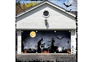 QICI Halloween Garage Door Banner Cover with Grommets 6 x 13 ft Halloween Decorations Bloody Backdrop Footprints Handprints Ghost Horror Background