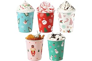 Fit Meal Prep 50 Pack 8 oz Christmas Coffee Cups, Durable Thickened Christmas Disposable Paper Cups for Hot Beverage Chocolate Tea Cocoa, Xmas Party Cups for Kids, Adult, Party, Holiday