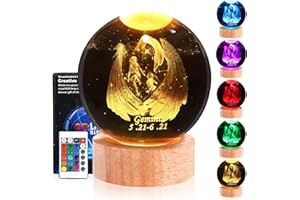 DCG Center, Zodiac Signs Crystal Ball Night Light, 3D Crystal Ball Night Light, Crystal Night Lamp for Kids, Decorations Gifts for Men, Women, Kids, Boys, Girls, Teens, Horoscope Lamp (Gemini)