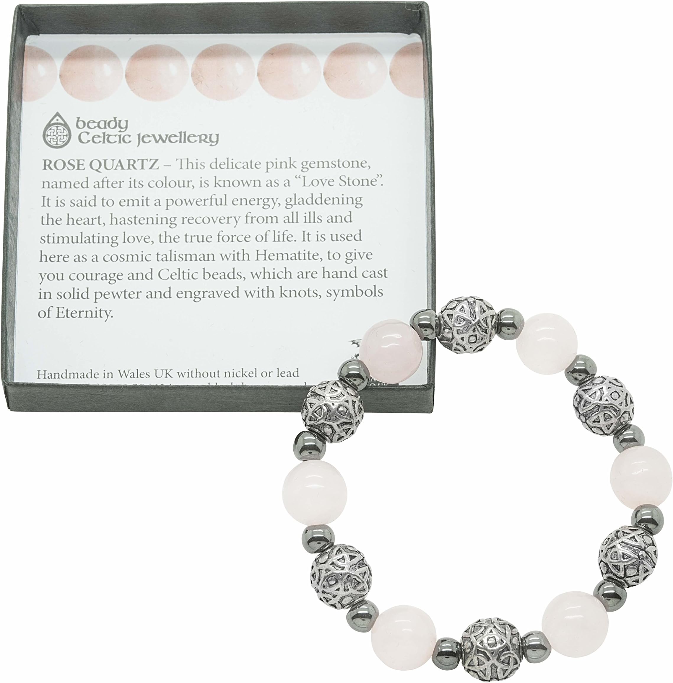 Big Beady Celtic bracelet with real Rose Quartz gembeads