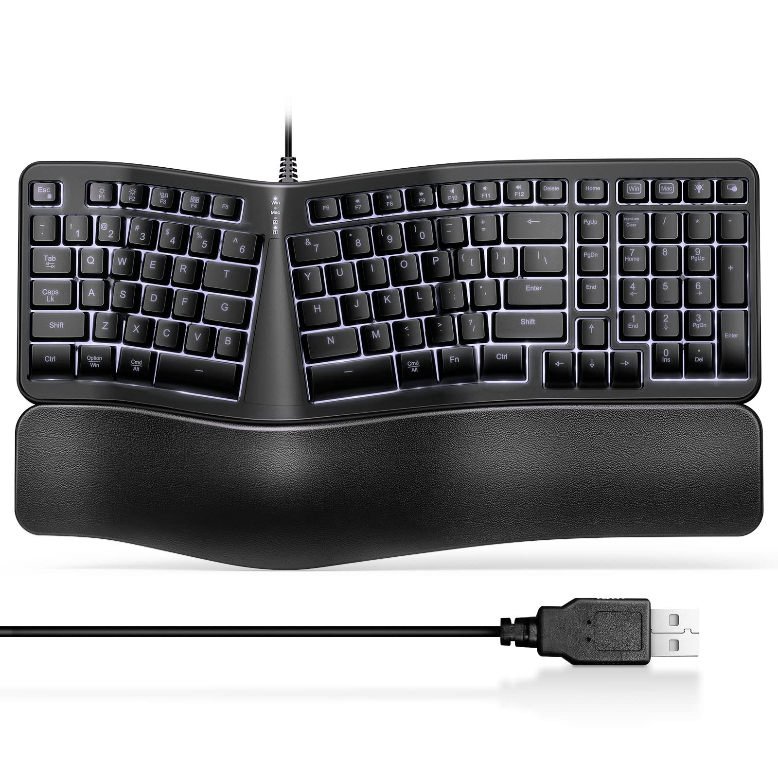 Mua Backlit Wired Ergonomic Keyboard USB Split Keyboard with Wrist Rest ...