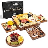 SMIRLY Charcuterie Boards Set, Large Cheese Board Set, Natural Walnut Wood Charcuterie Tray with Accessories - Housewarming Gifts New Home, Wedding & Bridal Shower Gifts for Women, Couples
