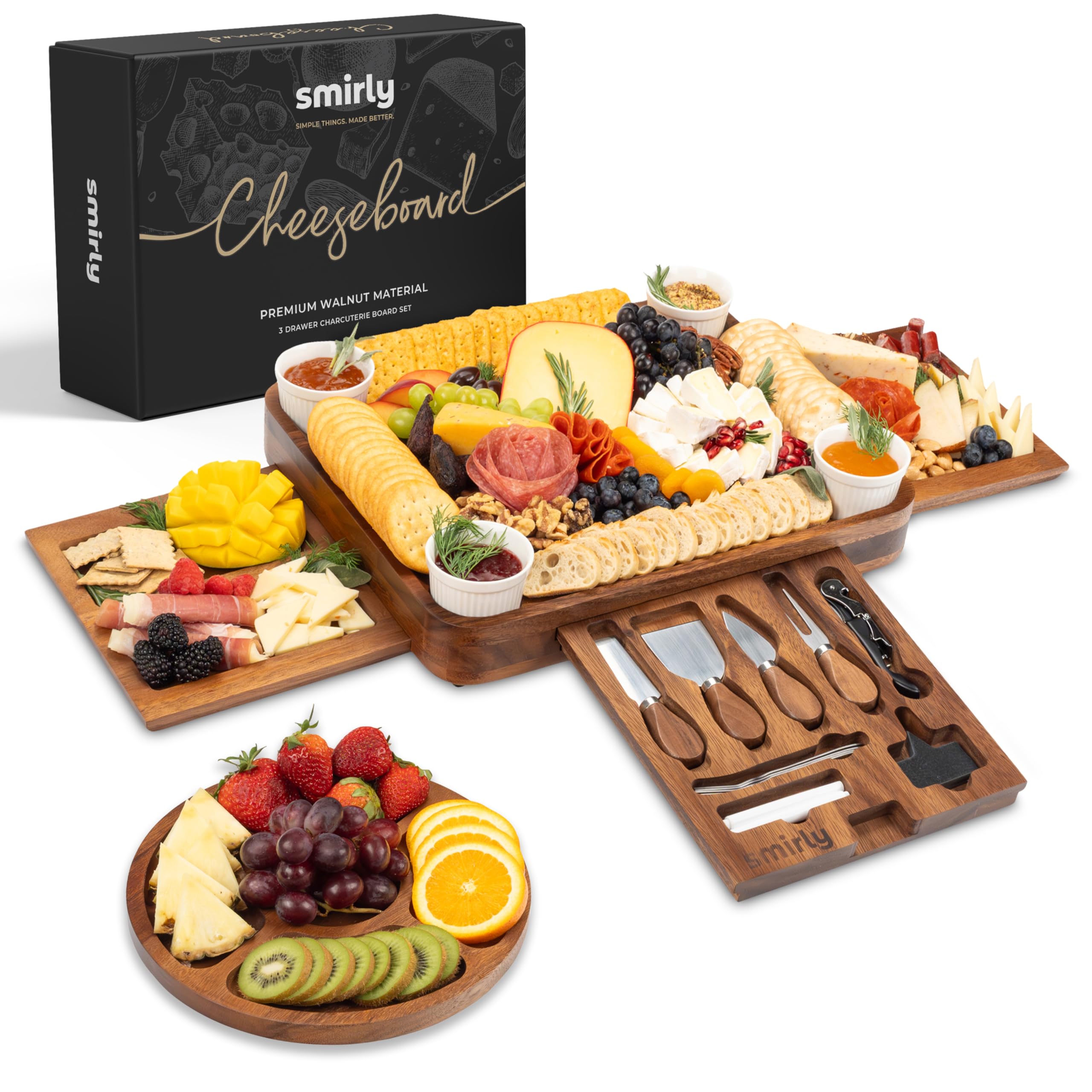 Photo 1 of SMIRLY Charcuterie Boards Set, Large Cheese Board Set, Natural Walnut Wood Charcuterie Tray with Accessories - Housewarming Gifts New Home, Wedding & Bridal Shower Gifts for Women, Couples