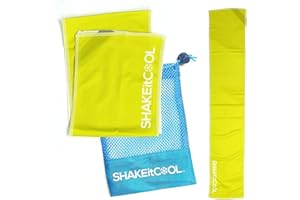 SHAKEitCOOL Original Cooling Towel – Be Cool in Style - Heat Relief, Soft, Lightweight, Sun Protection, Easy Clean - Perfect for Biking, Running, Yoga, Gym, Gardening - Safety Yellow