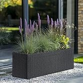 SUNNYPARK Large Rectangular Planter for Outdoor Rattan Block Box 30x12x16'' | All-Weather, Handmade PE Rattan, Removable Liner, Indoor Outdoor, Patio Porch Garden, Modern Design for Plants Flowers