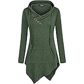 Miagooo Womens Cross Neck Uneven Hemline Hoody Long Sleeve Loose Flare Tunic Henley