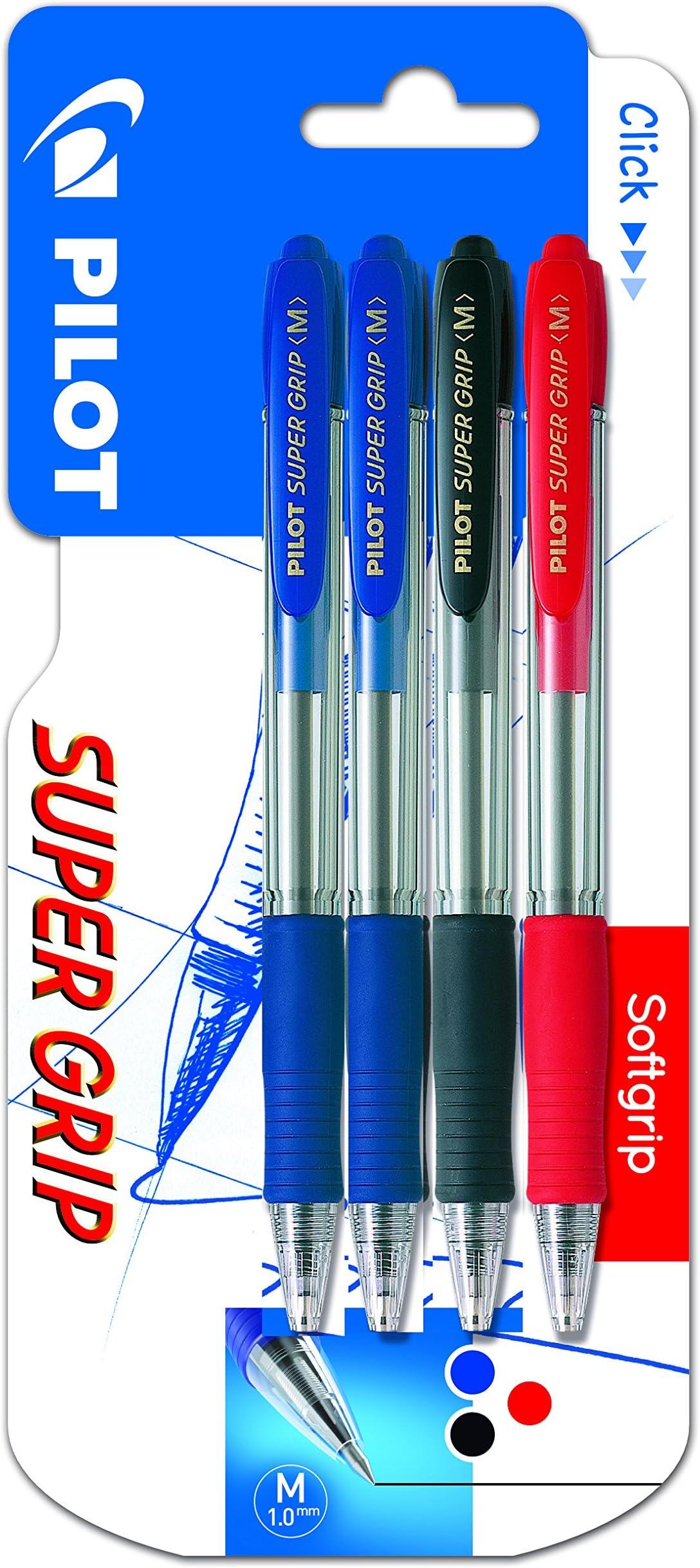 Pilot Spain Super Grip Retractable Rollerball Pen with Oil-Based Ink - Pack of 4