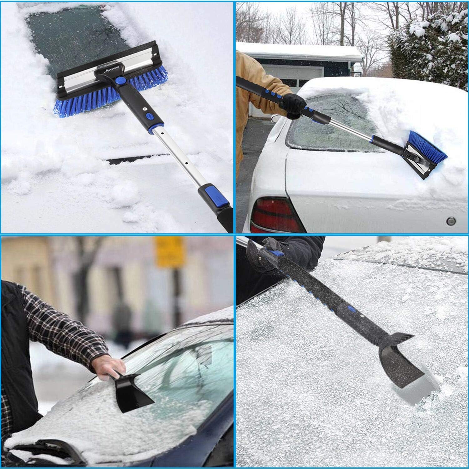 Telescoping Snow Brush and Ice Scraper with Foam Grip, Extendable Snow