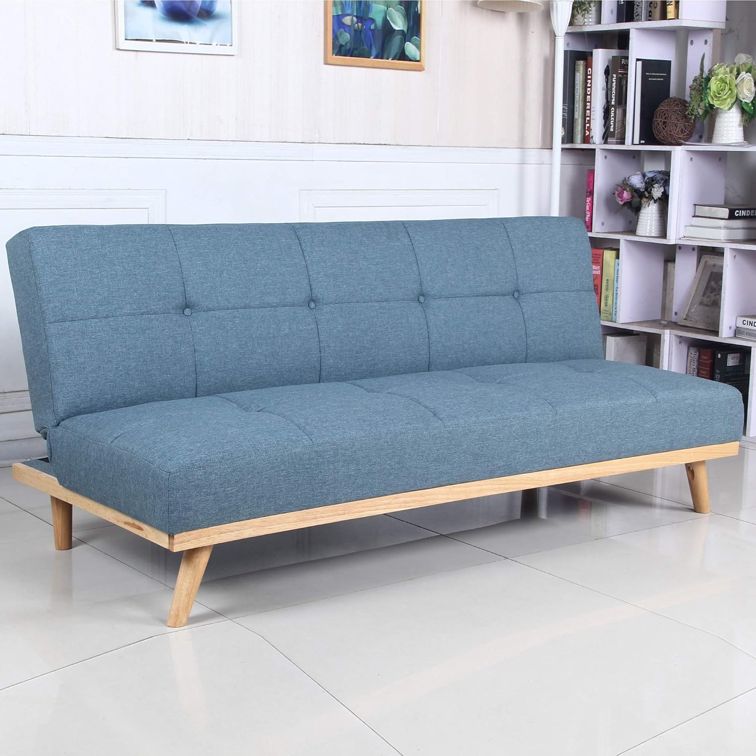 marcKonfort Canape lit Clic Clac 3 Places RIMEN Bleu tapissé en tisu