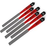 StewMac Double-Edge Nut Slotting File Set, 6 Guitar Nut Files | Each File Cuts Two Slot Widths, Doubles Efficiency, Rubber Handles for Control, Precise Nut Slot Cutting for Guitar and Bass