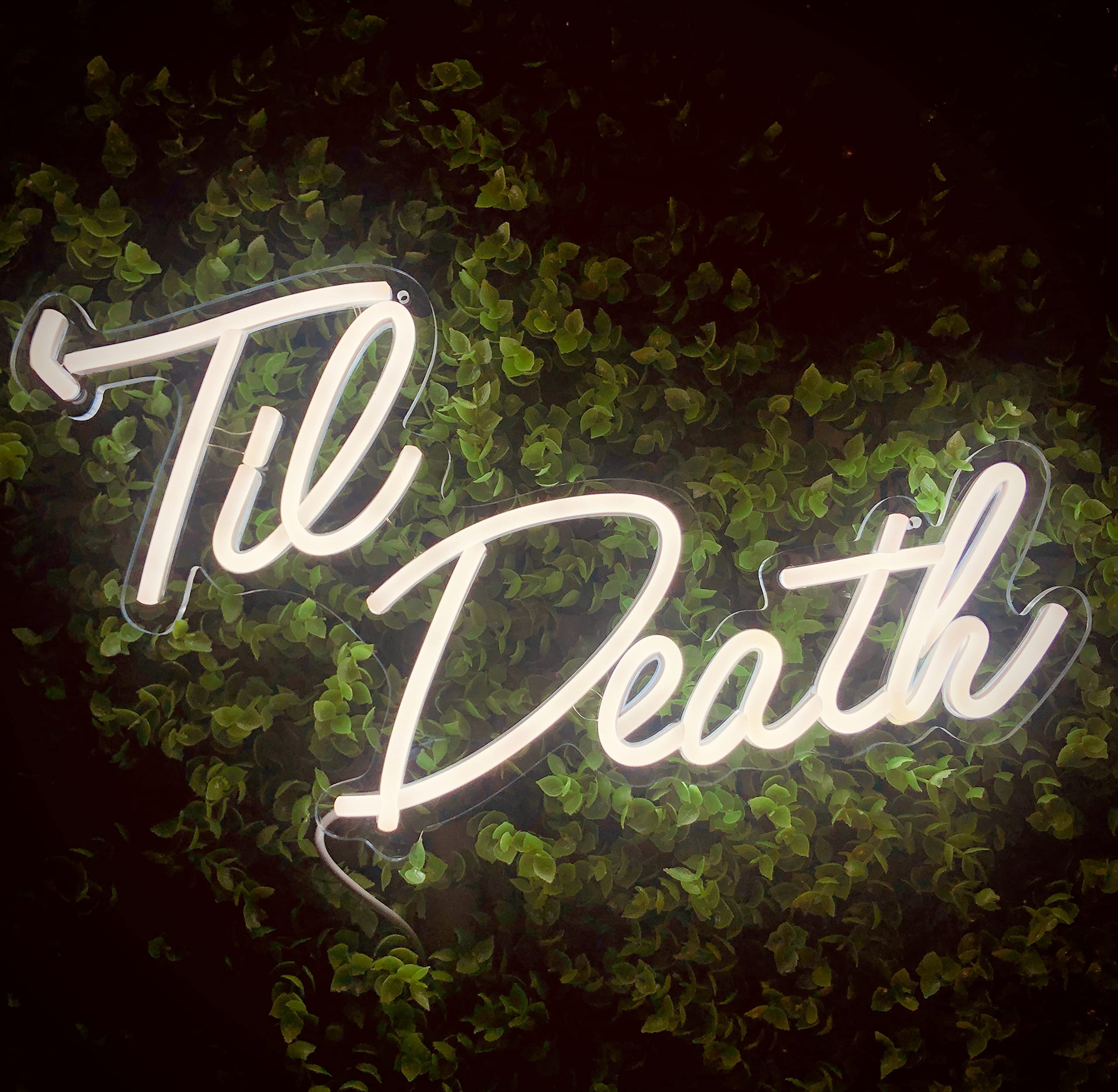 LiQi ™ ' Till Death Neon Sign, for Wedding Engagement Anniversary Party Decoracion,De Para Boda Art Decoration,led Wedding Decor Signs, Light Up Sign Wall Light Backdrop USB Powered, 15"*9",white