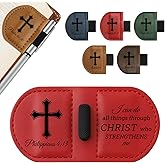 Bygone Mark Personalized Magnetic Leather Bookmark with Pen Holder - Inspirational Bible Verse Scripture Design, Custom Book Marker for Book Lovers Men Women (Red-Philippians 4:13)