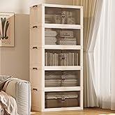 SAILUN 145Gal/580Qt Stackable Storage Bins Folding Collapsible Storage Bins with Lid, Closet Organizers and Storage Box with Door Beige 26" W x 17" D x 71" H