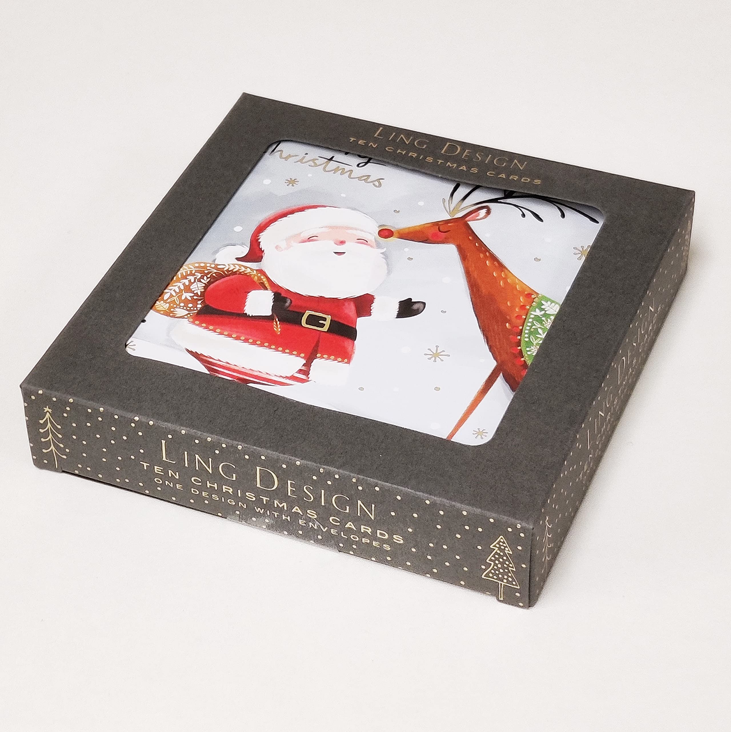 Box of 10 Christmas Cards - Santa and Reindeer