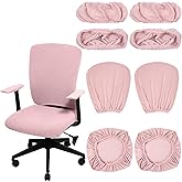 Tallew 8 Pcs Office Chair Covers Set Computer Universal Protective Stretchable Chair Seat Covers Desk Armrest Slipcovers Pads Office Cushion Backrest for Rotating (XL,Pink)