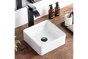 KDKSC Small Bathroom Vessel Sink 11.8"x11.8" Square Bathroom Sink White Ceramic Bathroom Sinks Modern Above Counter Art Basin