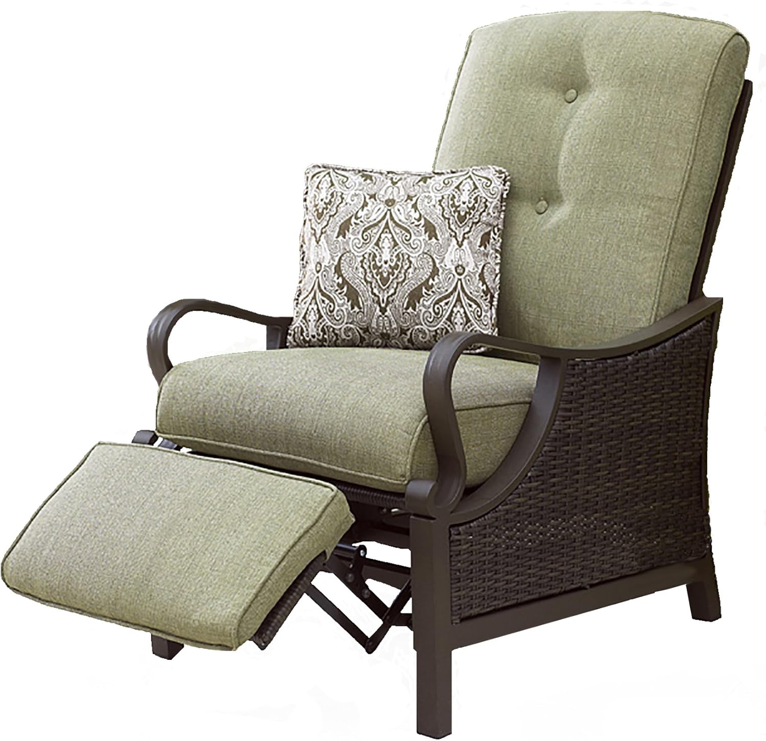 Hanover Ventura Outdoor Patio Recliner with Hand-Woven Wicker, Rust-Resistant Frames, and Thick Vintage Meadow Green Cushions, VENTURAREC: Garden & Outdoor