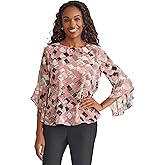 Kasper Women's Ruffle Sleeve Printed Chiffon Top