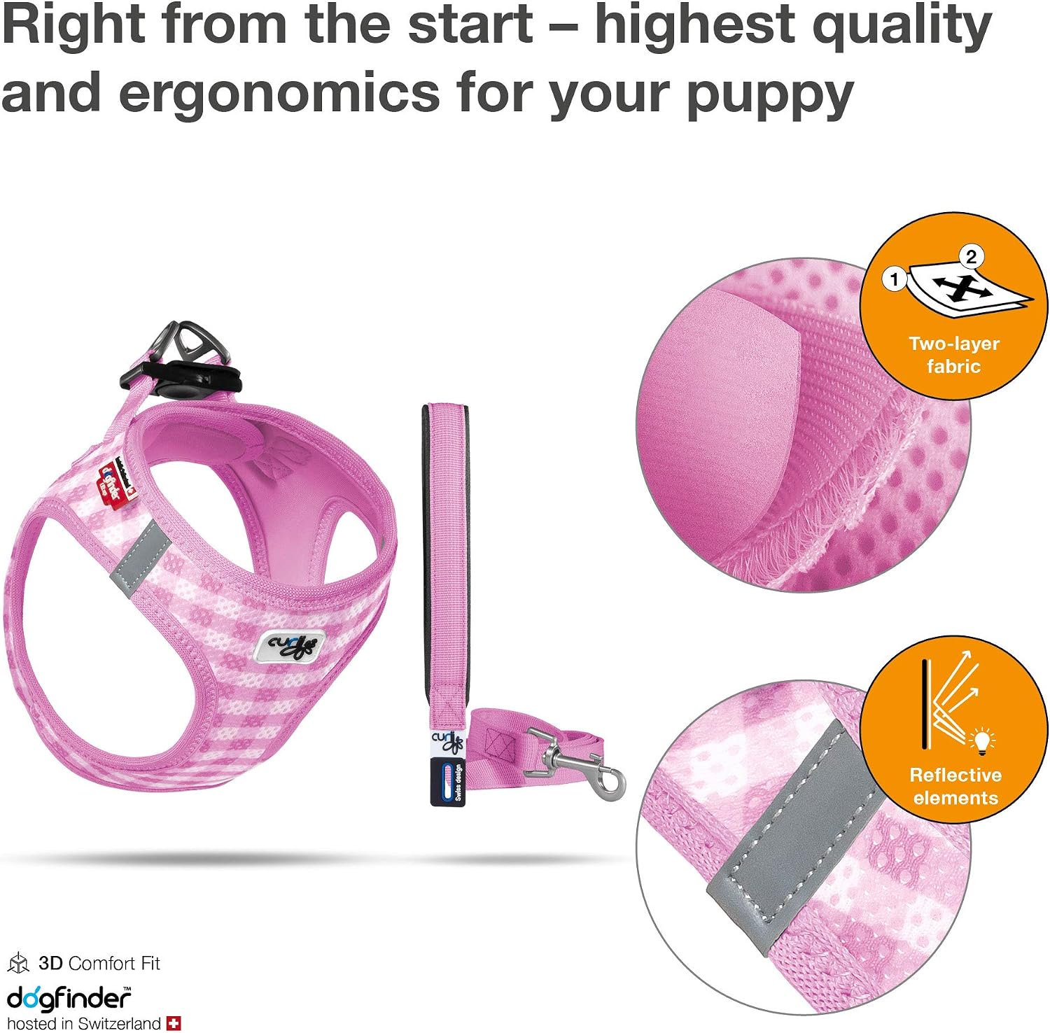 Curli Vest Air-Mesh Pink-Caro 2XS & Leash M, 2XS/M - Image 4