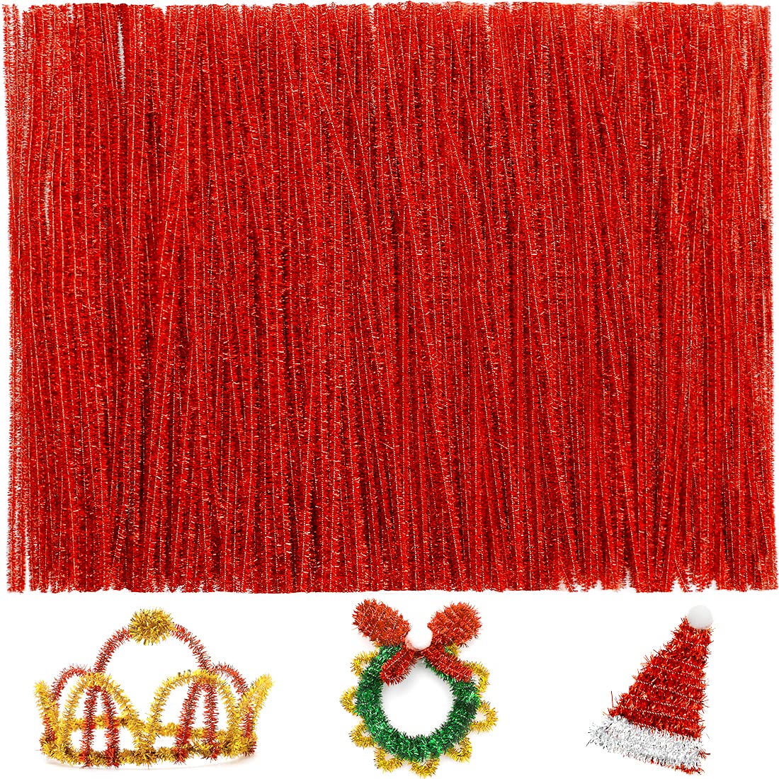 Iooleem 200pcs Red Glitter Pipe Cleaners, Glitter