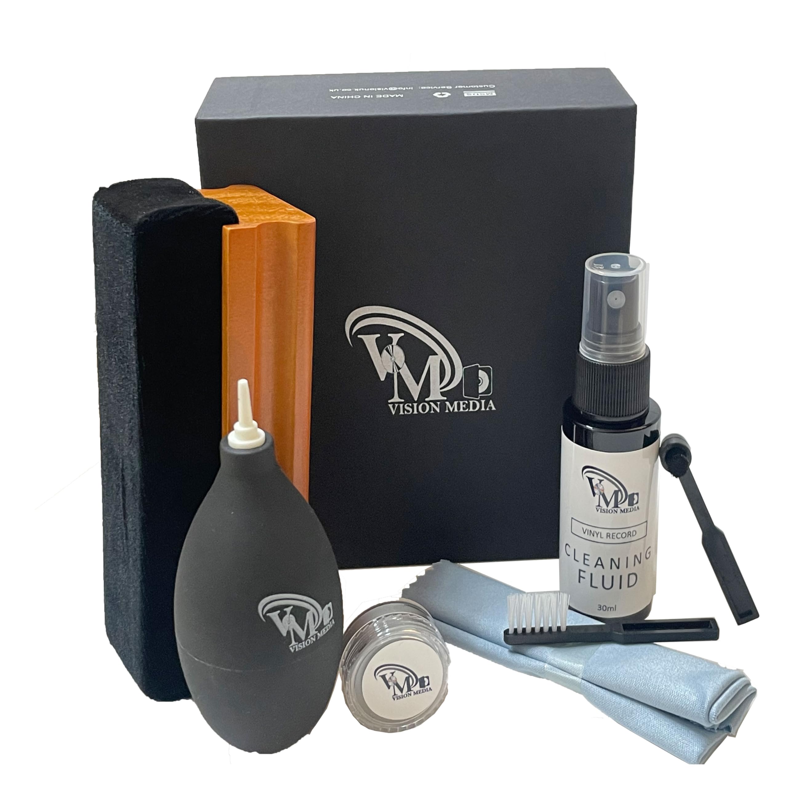 7pcs Vinyl Record Cleaning kit, Soft Velvet Nylon Microfiber Brush, Cleaner Fluid, Microfiber cloth, Air Blower, Stylus Gel, Stylus Cleaning Brush, Small Nylon Brush, Ideal Present..by Vision Media®