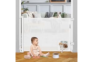 STCOCKIS Retractable Baby Gate with Cat Door 55" Wide Baby Gate Indoor Retractable Dog Gate Outdoor Retractable Gate Pet Gates with Walk Through Door Gate Cat Gate for Doorway Baby Gate for Stairs, White