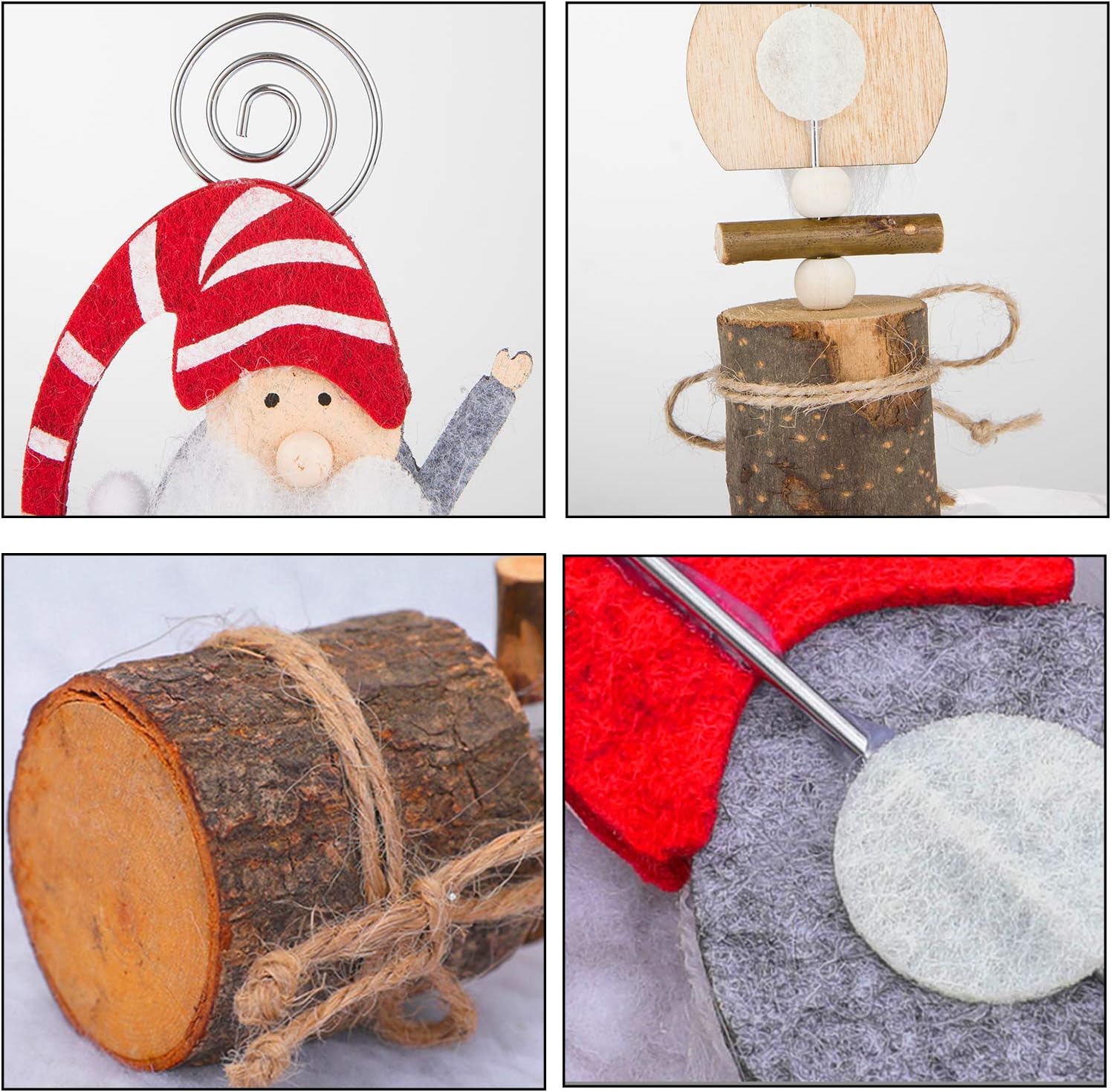 Set of 6 Christmas Swedish Tomte Card Holders- Xmas Plush Gnome Dolls Table Photo Holder in 4 Styles Wood Based Cartoon Clips for Memo Card Photo Xmas Table Display Deors Christmas Holiday Centerpiece: Home & Kitchen