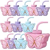Mifoci 12 Pcs Butterfly Shape Cups Bulk, 10 oz Plastic Butterfly Themed Drinking Cups Pink and Purple Tea Party Supplies Fairy Birthday Party Decoration for Girls Wedding Baby Shower Favor