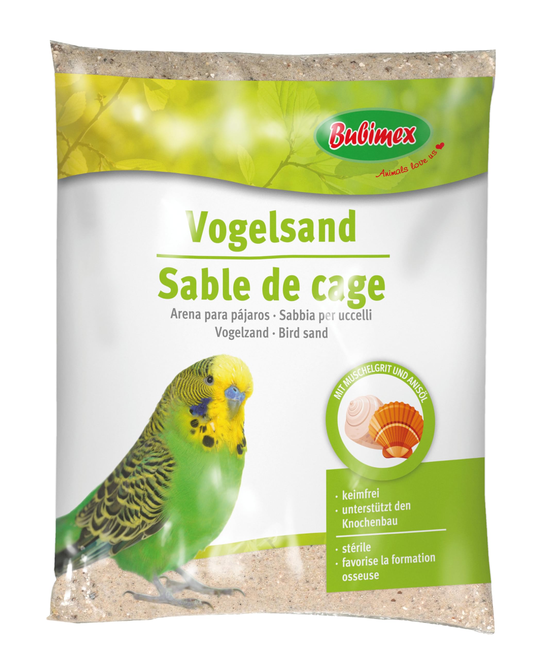 Bubimex - Cage Sand for Parakeets, Canaries, Cockatiels and Other Birds - Enriched with Natural Additives - Promotes Digestion, Metabolism and Bone Health - 2.5 kg