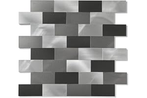 YIPSCAZO 1 - Sheet Peel and Stick Backsplash, Stick on Tiles Stainless Steel Backsplash Peel and Stick for Kitchen, Bathroom, Fireplace (12''x12'',Sample in Black)