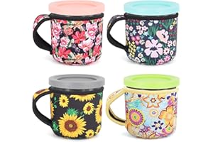 AJLTPA 4Pack Reusable Ice Cream Sleeves with Handle, Neoprene Insulated Sleeves for Ninja Creami Pints, Talenti Ice Cream Pints, Frozen Desserts (Floral Meadow)