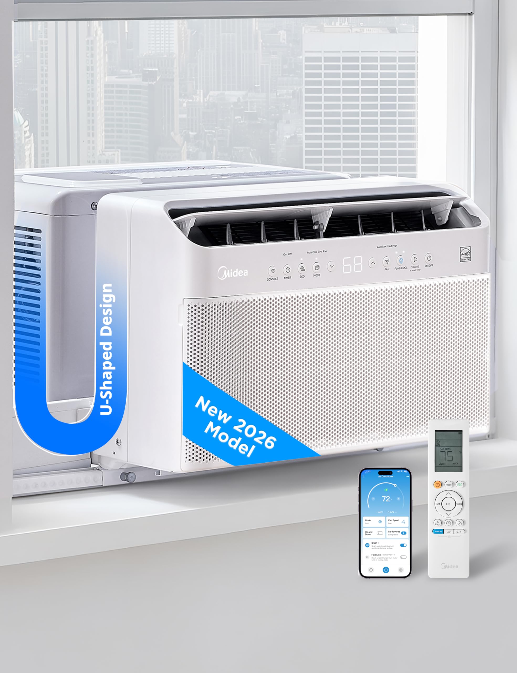 Photo 1 of Midea 6,000 BTU U Shaped Smart Inverter Window Air Conditioner - Cools 250 Sq Ft, Ultra Quiet with Open Window Operation - Alexa/Google Assistant Compatible, 37% Energy Savings, Remote (2026 Edition)