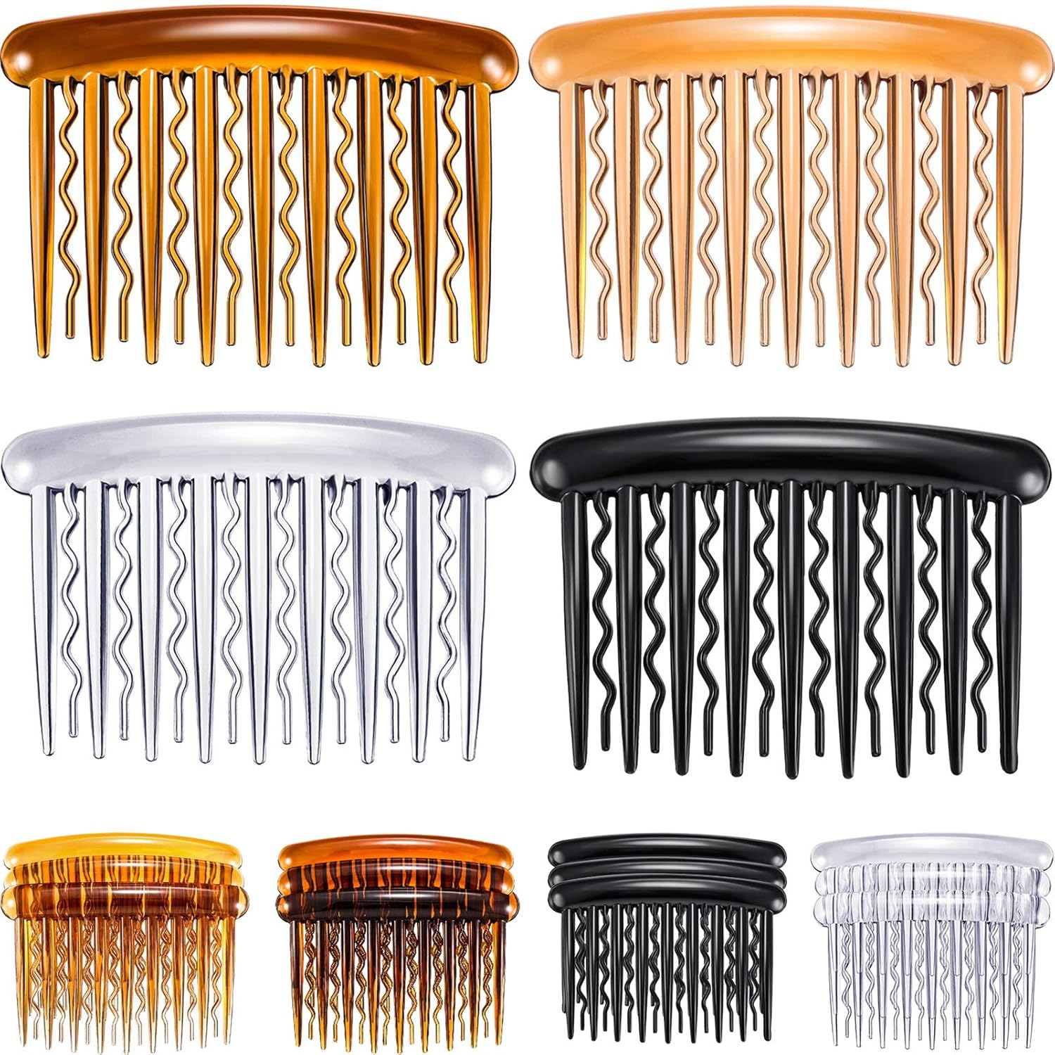 Gejoy 12 Pieces Plastic Teeth Hair Combs Tortoise Side Comb Hair Accessories for Fine Hair (Black, Transparent, Dark Brown, Light Brown) : Beauty
