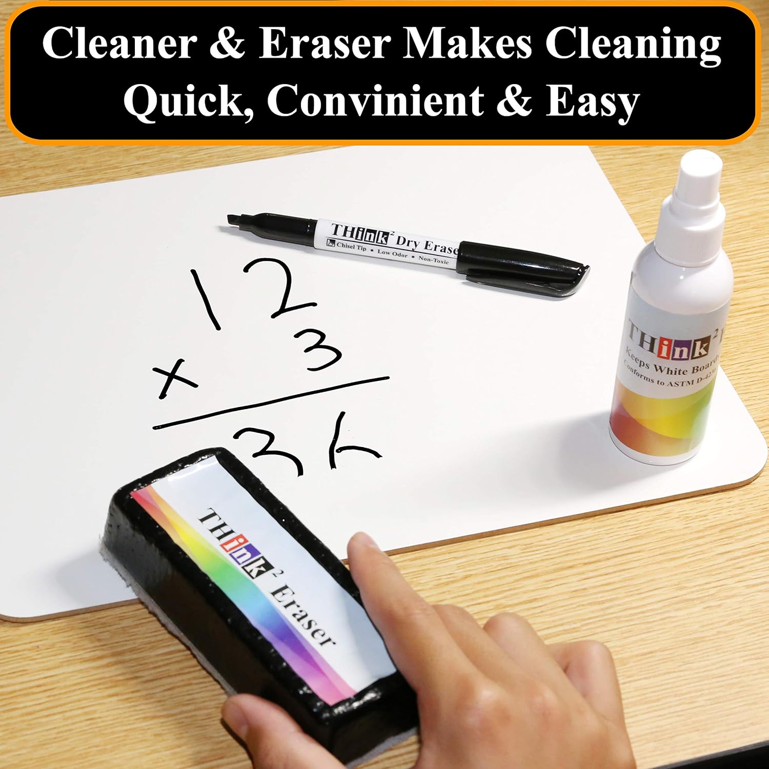 [6 Color Dry Erase Markers] Think2 Chisel Tip Markers with Eraser & Cleaner Set. (1 Black, 1 Red, 1 Blue, 1 Green, 1 Purple, 1 Brown) AP Certified German Ink. For Kids, Classroom, Office, Home : Office Products