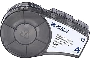 Brady Authentic (M21-750-581-WT) Repositionable Vinyl Labels for Equipment, Facility ID, Floor Marking, Lab, Lean/5S, Pipe/Valve, Black on White-Designed for M210, M210-LAB, M211 Printers, 0.75"Wx21'L