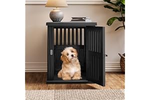 Fancyango Dog Crate Furniture End Table - Decorative Corner Dog Crate Table for Small to Medium Dogs, Indoor Plastic Dog Crate with Lockable Latch (Black)