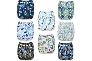 TDIAPERS Cloth Diapers Washable Reusable One Size Adjustable for Baby 8 Pack with 6 Inserts, 1 Wet Bag