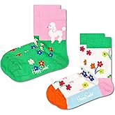 Happy Socks 2-Pack Kids Poodle & Flowers Socks, Green
